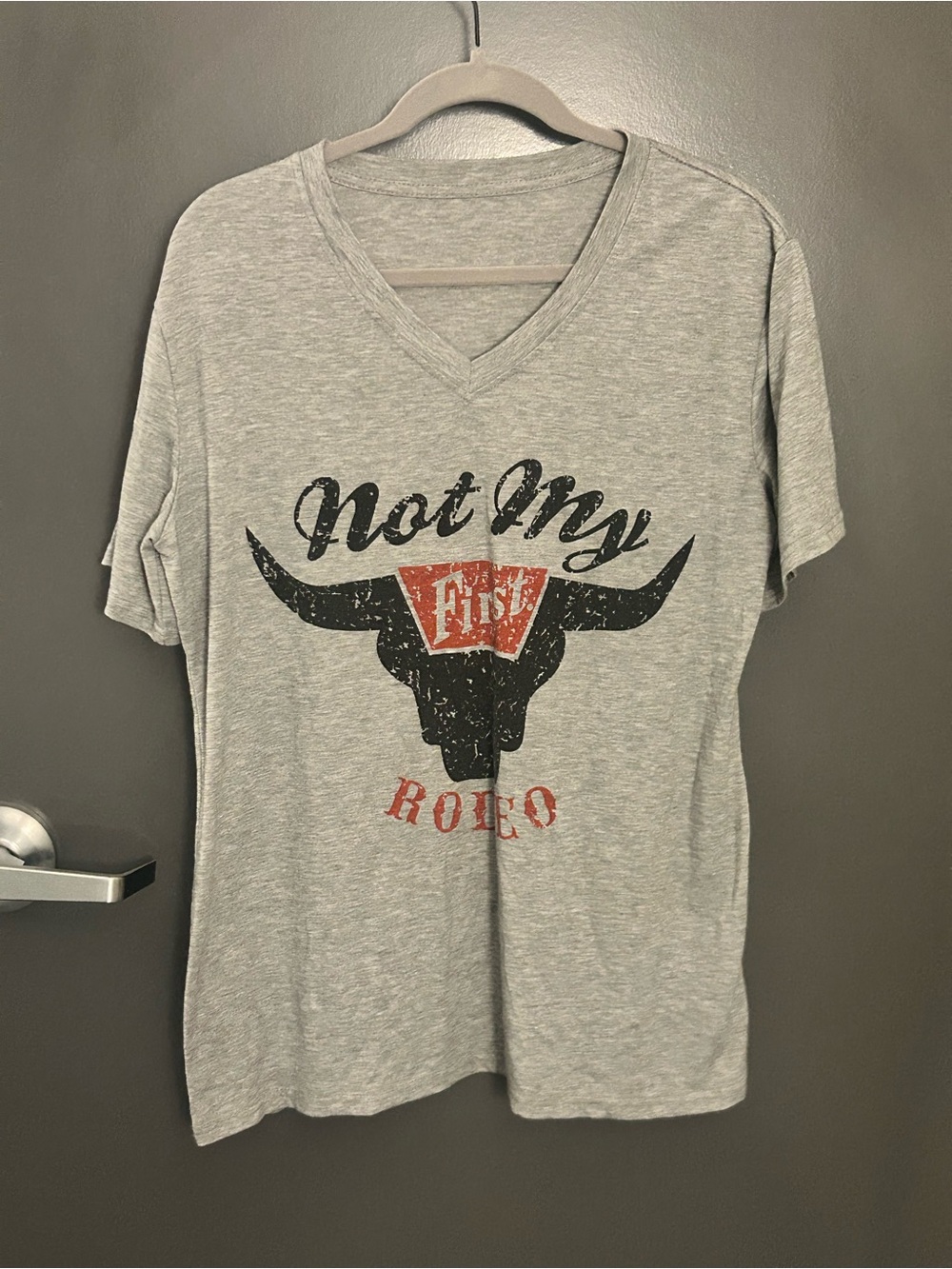 Gray V-Neck Graphic Tee - 'Not My Rodeo'